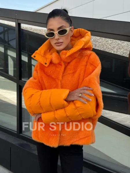Зимняя куртка-жилет из меха норки цвет Orange - фото 5