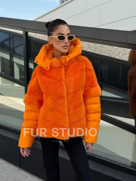 Зимняя куртка-жилет из меха норки цвет Orange - фото 8