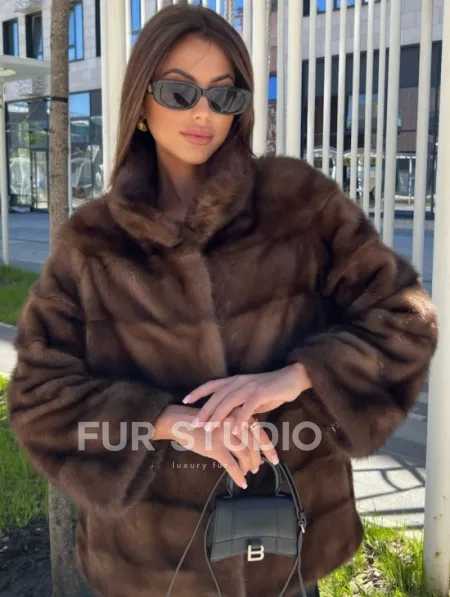 Шуба из соболиной норки с воротником стойка - фото 0