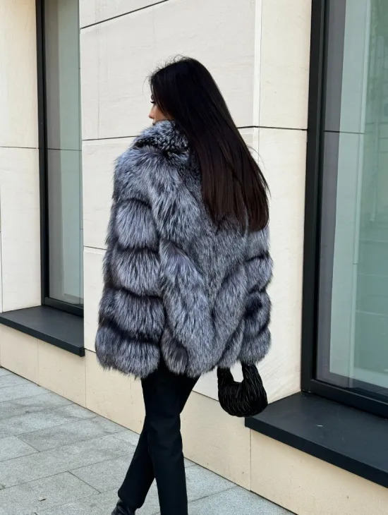 Шуба из меха чернобурки - английский воротник - фото 8
