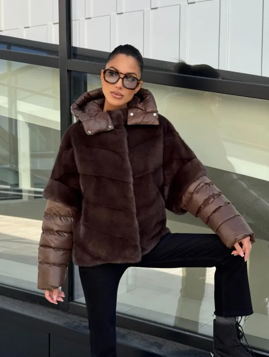 Норковый пуховик-жилет 2в1  цвет соболь - фото 8