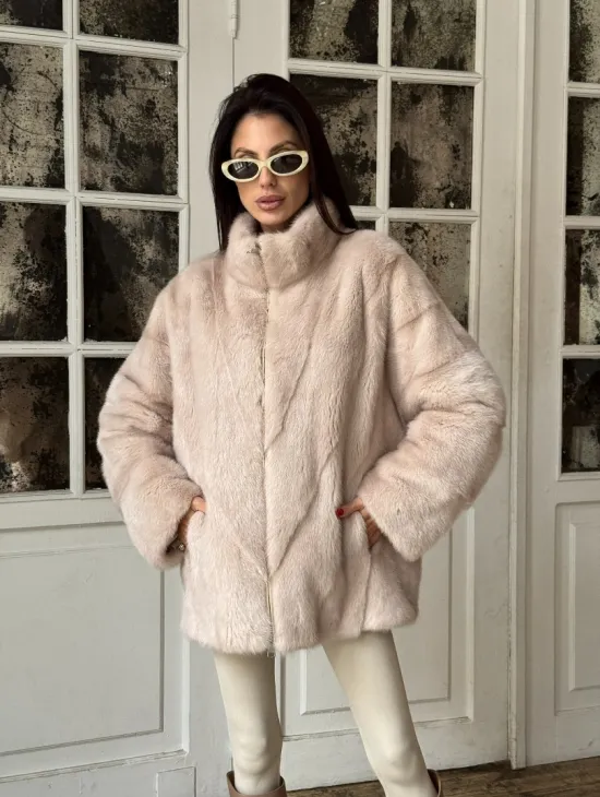 Зимняя норковая шуба - курточка, стойка воротник - на молнии - фото 8