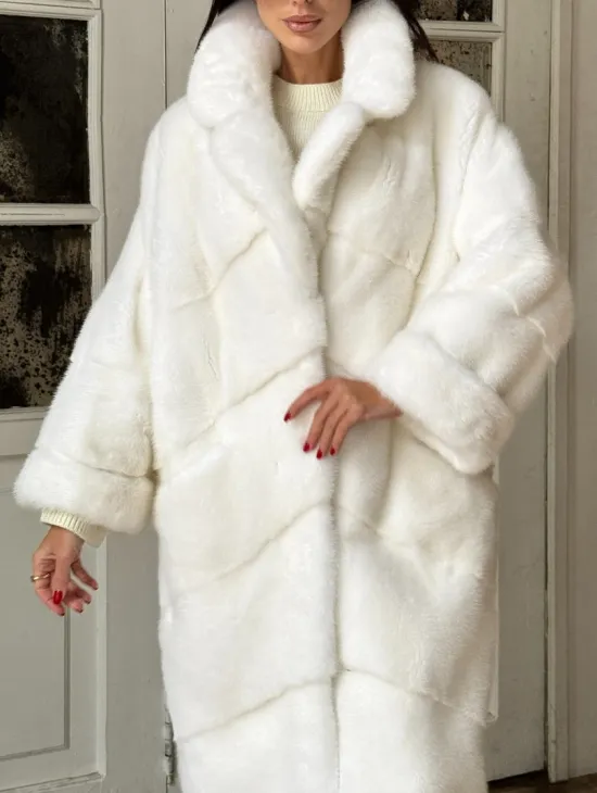 Эксклюзивная белая норковая шуба NAFA LUX английский воротник - фото 1
