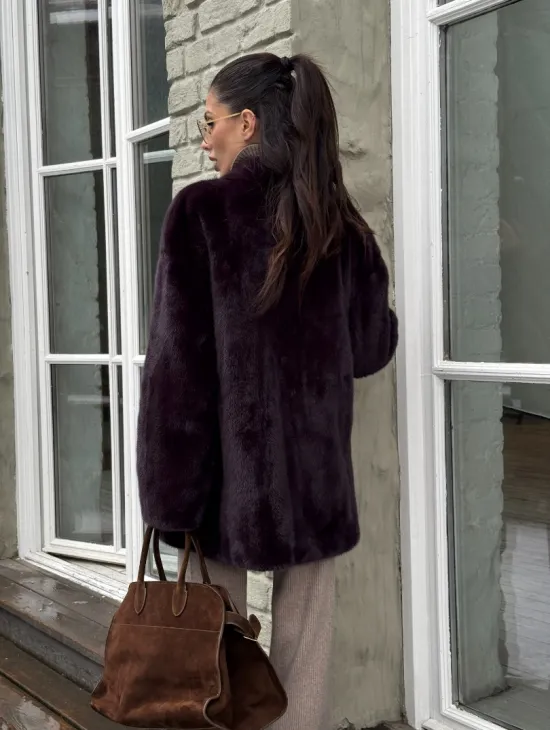 Короткий женский полушубок из меха норки VINTAGE BURGUNDY - фото 5