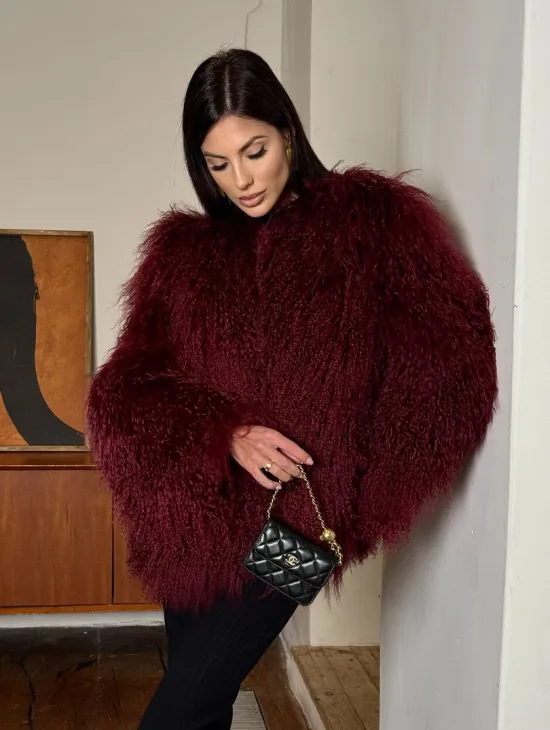 Шуба из меха ламы цвет Burgundy - фото 5