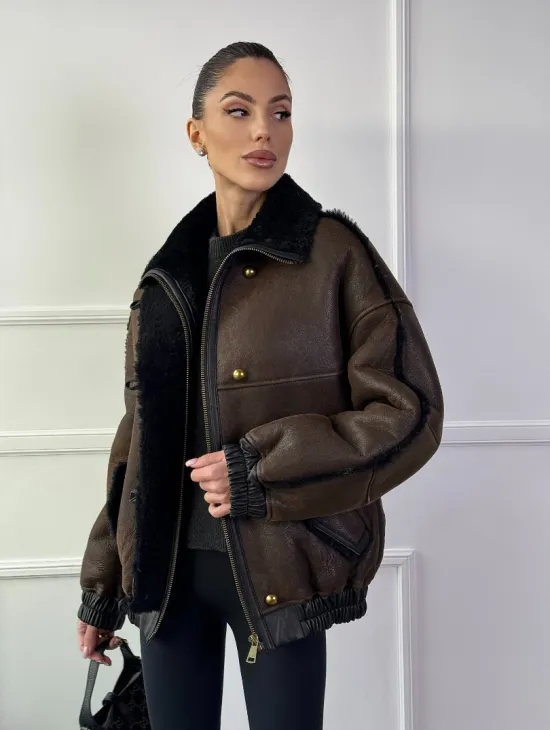 Бомбер - дубленка из натуральной овчины керли 