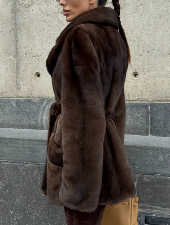 Шуба из скандинавской норки VELVET - цвет соболь - фото 3