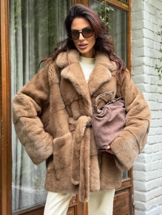 Полушубок норковый (бежевый) - фото 0