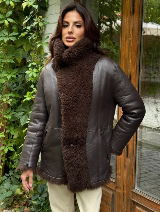 Дубленка двухсторонняя женская - цвет коричневый - фото 4