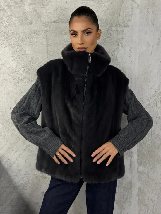 Норковая жилетка - графит - фото 3