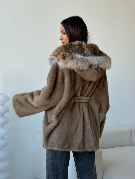 Норка - шуба летучая мышь с капюшоном рысь - фото 11