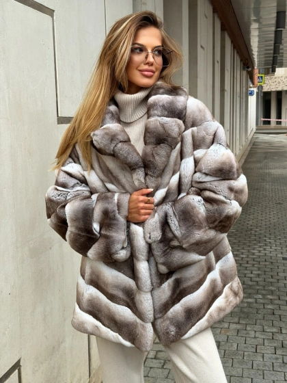 Шуба из меха шиншиллового кролика PREMIUM COLLECTION - фото 5