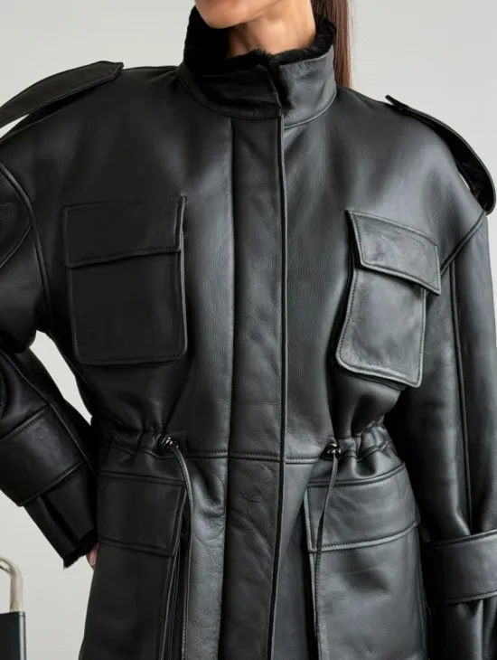 Черная куртка - дубленка из испанского мериноса - фото 1