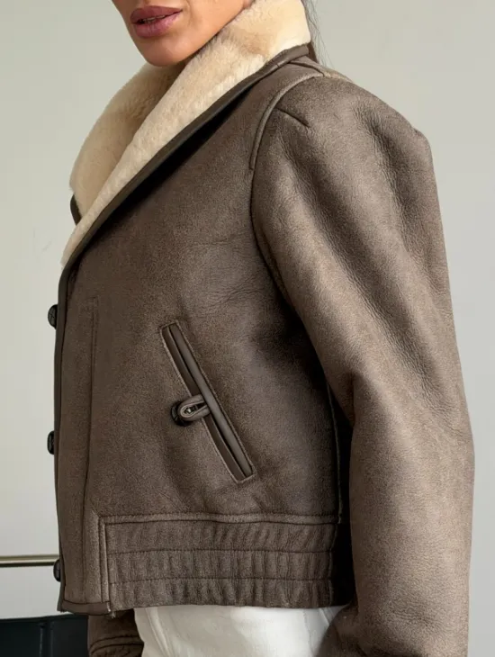 Короткая дубленка - воротник шаль - фото 2