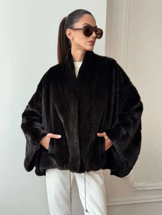 Короткая норковая шуба - пончо - фото 0