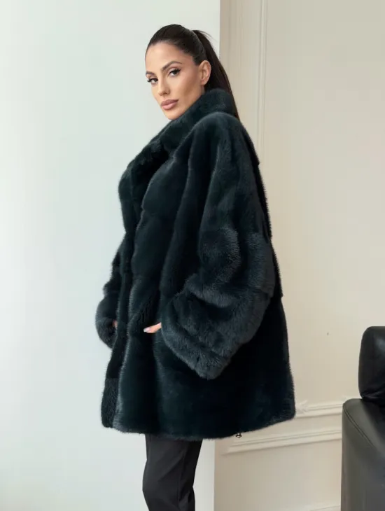 Зеленая норковая шуба - жакет - фото 9