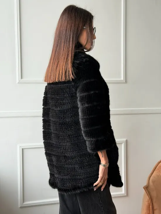 Меховое пальто из вязаной норки - фото 7