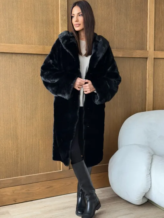 Черная норковая шуба с капюшоном - фото 3