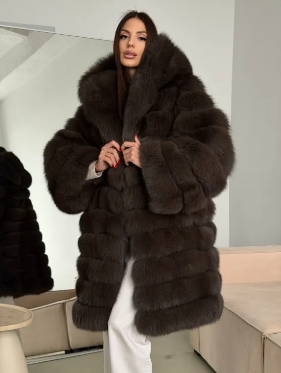 Шуба из песца с капюшоном - фото 7