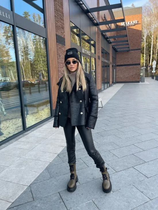 Дубленка из натуральной овчины в стиле милитари - фото 3