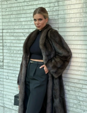 Классическое пальто из меха соболя седина 1/2 - фото 0
