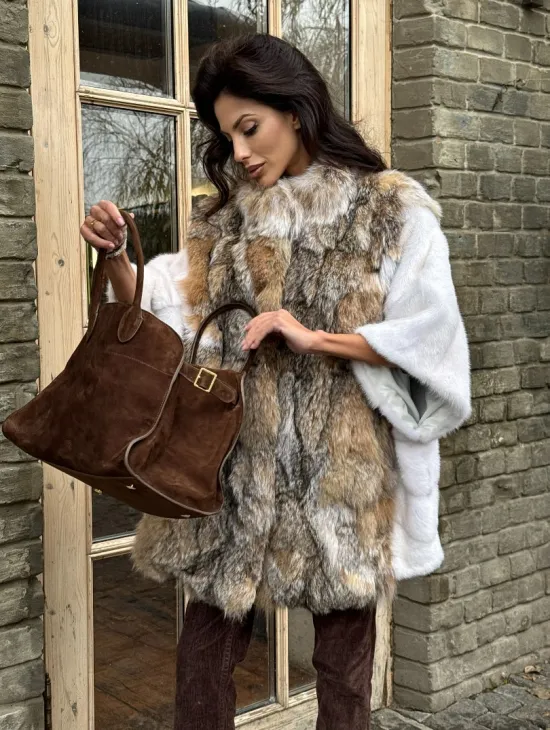 Норковая шуба летучая мышь, отделка из меха рыси - фото 5