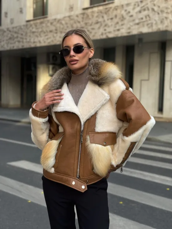 Стильная дубленка из мериноса - цвет кэмел - фото 11