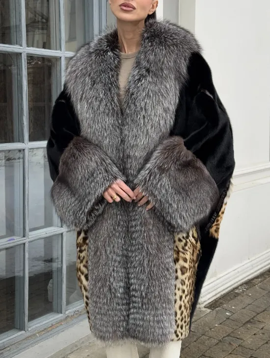 Комбинированная шуба из норки и чернобурой лисы - фото 3