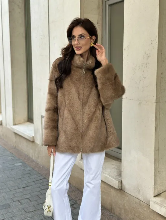 Короткая норковая шуба на молнии - цвет пастель - фото 6